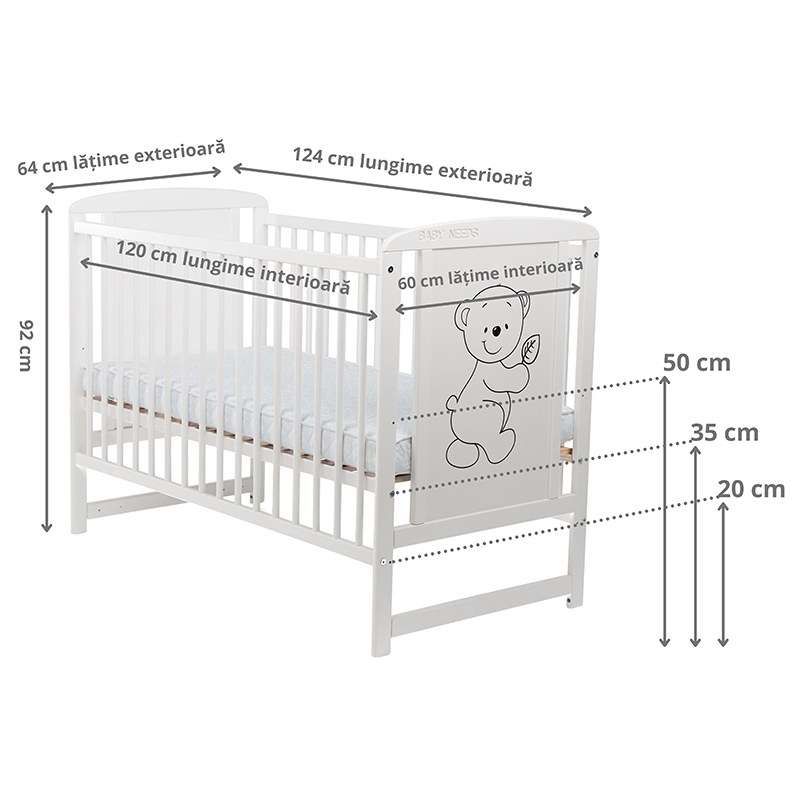 Patut din lemn bebe 120x60 cm Din lemn de pin si mdf Stabil si